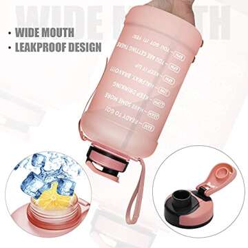 PASER Half Gallon/64oz Motivational Time Marker Water Bottle with Straw Wide Mouth Leakproof BPA Free Sports Motivational Water Jug with Measurements to Ensure You Drink Enough Water