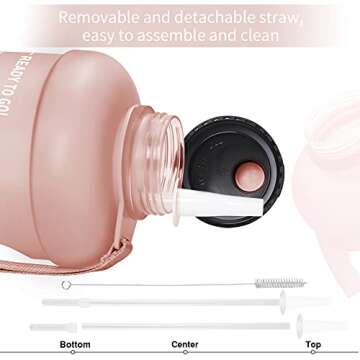 PASER Half Gallon/64oz Motivational Time Marker Water Bottle with Straw Wide Mouth Leakproof BPA Free Sports Motivational Water Jug with Measurements to Ensure You Drink Enough Water