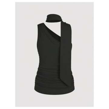 Milumia Women's Ruched Sleeveless One Shouler Shirts Y2K Scarf Top Going Out Club Tank Top Black Small