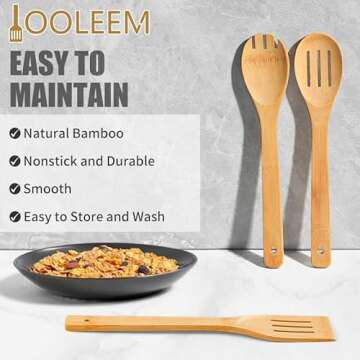 IOOLEEM Bamboo Wooden Spoons Set - Non-Stick Kitchen Utensils