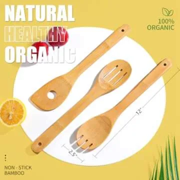 IOOLEEM Bamboo Wooden Spoons Set - Non-Stick Kitchen Utensils