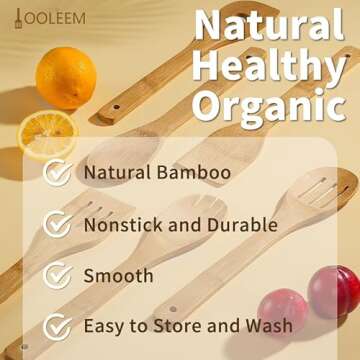 IOOLEEM Bamboo Wooden Spoons Set - Non-Stick Kitchen Utensils