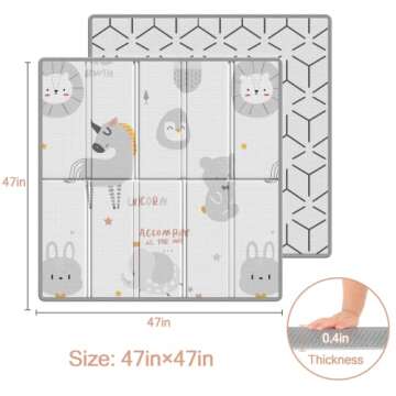 ZEEBABA Baby Play Mat, 47"x47" Foldable & Reversable Play Mat, 0.4" Thick Waterproof Foam Play Mat, ...
