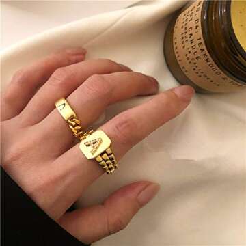 Sora Tuki R Initial Rings for Women Gold Letter Rings with Initials Adjustable Signet Ring Trendy Rings for Teen Girls Aesthetic Rings Indie Jewelry