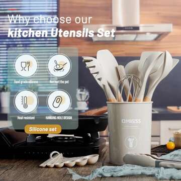 QMVESS Silicone Kitchen Utensils Set, 35 Pcs Non-Stick Cooking Utensils Set, Sturdy Insulation Woode...
