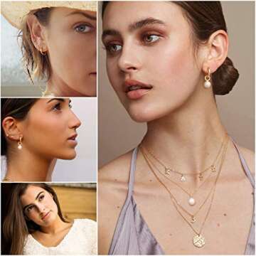 PEARLADA 18K Gold Dainty Huggie Hoop Earrings with Pearl Drop Design for Women