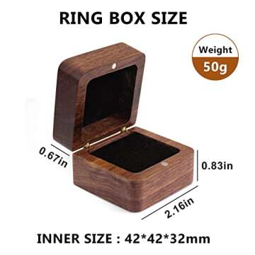 WisePoint Personalized Wooden Ring Box, Mini Engagement Ring Holder Box with Single Slot, Square Wed...