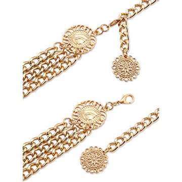 3 Pieces Belly Waist Chain Multi Layer Metal Waist Chain Body Summer Beach Chain for Women and Girls (Tassel Style)
