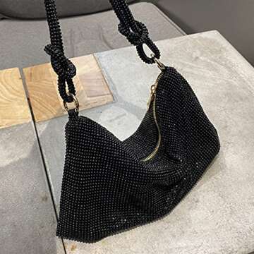 Rhinestone Purse for Women Sparkly Evening Bag Silver Clutch Purse Handbags Hobo Bag for Party Prom Wedding Black