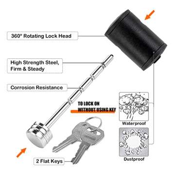 CZC AUTO Trailer Tongue Coupler Lock Adjustable Trailer Coupler Pin Lock, Dia 1/4 Inch, 3 Inch Effectice Length Fits 1 Inch to 3 Inch Latch-Type Coupler for Towing Boat Truck RV Car Trailer