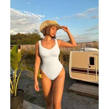 OQQ Women's 3 Piece Bodysuits Sexy Ribbed Sleeveless Shapewear Tank Tops 2025 Summer Leotard