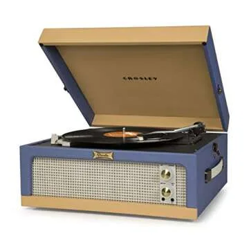 Crosley CR6234A-BT Dansette Junior Portable Turntable with Aux-In, Blue/Tan
