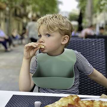 Eascrozn 3 Pack Silicone Bibs for Babies & Toddlers (6-72 months) BPA Free Unisex Soft Adjustable Fit Waterproof Feeding Baby Bibs