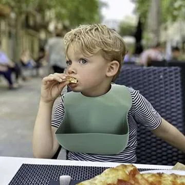 Eascrozn 3 Pack Silicone Bibs for Babies & Toddlers (6-72 months) BPA Free Unisex Soft Adjustable Fit Waterproof Feeding Baby Bibs