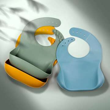 Eascrozn 3 Pack Silicone Bibs for Babies & Toddlers (6-72 months) BPA Free Unisex Soft Adjustable Fit Waterproof Feeding Baby Bibs