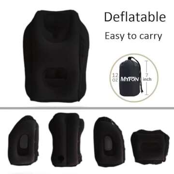 Inflatable Travel Pillow, Inflatable Neck Air Pillow for Sleeping, Support Head, Chin, Neck and Lumbar, Avoid Neck and Shoulder Pain, Comfortable for Airplane, Car, Bus, Train and Office Napping