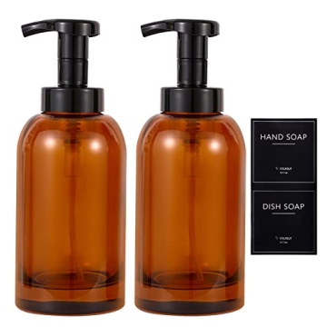 Elegant Amber Glass Foaming Soap Dispenser Set 2 Pack
