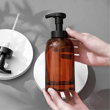 Elegant Amber Glass Foaming Soap Dispenser Set 2 Pack