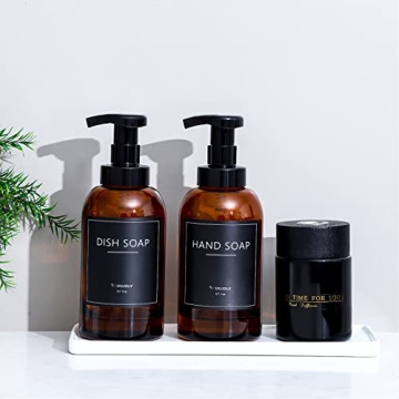 Elegant Amber Glass Foaming Soap Dispenser Set 2 Pack