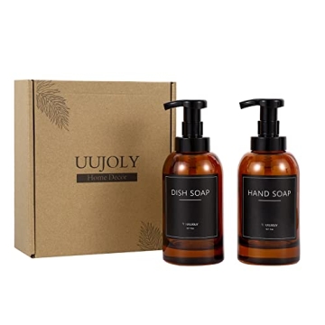 Elegant Amber Glass Foaming Soap Dispenser Set 2 Pack