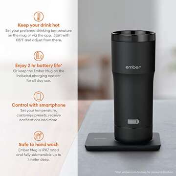 Ember Temperature Control Travel Mug, 12 Ounce, 2-hr Battery Life, Black - App Controlled Heated Cof...