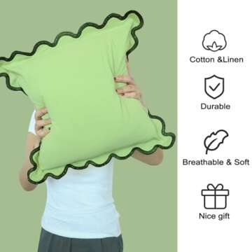 MIKI WELL 16x16 inch Square Pillow Covers, Set of 2 Scalloped Pillow Covers, Cute Decorative Pillows, Living Room Sofa Bedroom Pillow Covers, Soft Cotton Linen Cushion Pillow Covers (Forest Green)