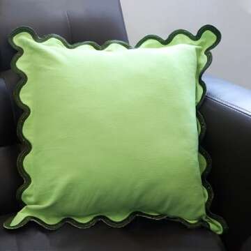 MIKI WELL 16x16 inch Square Pillow Covers, Set of 2 Scalloped Pillow Covers, Cute Decorative Pillows, Living Room Sofa Bedroom Pillow Covers, Soft Cotton Linen Cushion Pillow Covers (Forest Green)