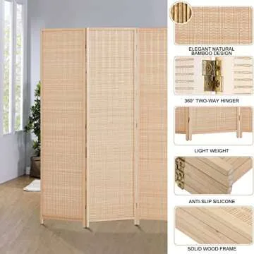 Room Divider Privacy Screen 16" Room Dividers and Folding Privacy Screens 6 Panel Room Divider Wall 5.6FT Tall Bamboo Room Divider Partitions/Separator