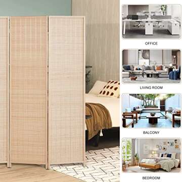 Room Divider Privacy Screen 16" Room Dividers and Folding Privacy Screens 6 Panel Room Divider Wall 5.6FT Tall Bamboo Room Divider Partitions/Separator