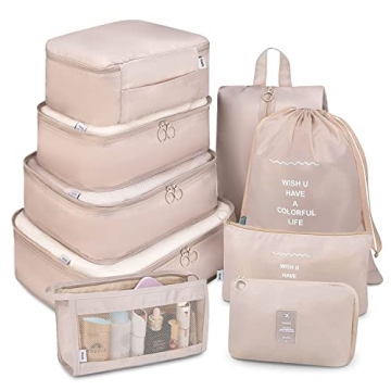 Packing Cubes for Travel: 9 Set Organizers with Shoe & Cosmetic Bags