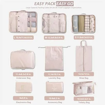 Packing Cubes for Travel - 9 Set Luggage Organizers