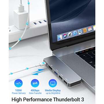 RayCue USB C Adapter for MacBook Pro/Air, MacBook Adapter HDMI, MacBook Air M1 USB Multiport USB C Hub with 4K HDMI, Thunderbolt 3/4, for MacBook Pro 13"-16" 2023-2016, MacBook Air 2023-2018