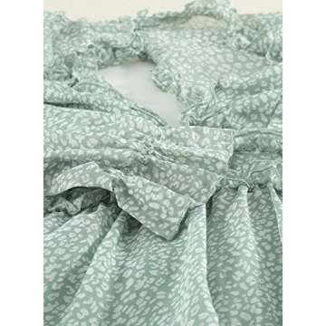 TIKSAWON Womens Sexy Backless V Neck Swing Dresses Floral Boho Hawaiian Spring Fall Ruffle Mini Dresses Green XL