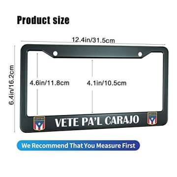 HOSNYE VETE PA'L CARAJO License Plate Frame Puerto Rico Rican Bl Steel Metal License Plate Cover Fro...