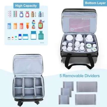 CURMIO Double Layers Pill Bottle Organizer Bag Empty, Medicine Organizer Storage Case with Lockable Zippers, Medication Travel Bag for Prescription Bottles, Medical Supplies, Gray (Patent Design)