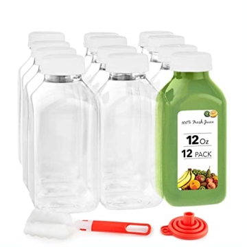 12oz Clear Plastic Juice Bottles with Caps - Reusable & Convenient