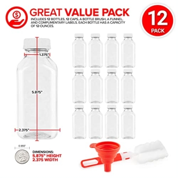 12oz Clear Plastic Juice Bottles with Caps - Reusable & Convenient