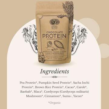 Anima Mundi Apothecary Chocolate Protein Superfood Powder - Organic Vegan Protein Powder - Nutrient-Dense Chocolate Plant Based Protein Blend with Adaptogens for Energy & Strength (567g)