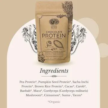 Anima Mundi Apothecary Chocolate Protein Superfood Powder - Organic Vegan Protein Powder - Nutrient-Dense Chocolate Plant Based Protein Blend with Adaptogens for Energy & Strength (567g)