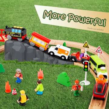 Battery Operated Locomotive Train Set for Wooden Train Tracks, Electric Train Toys for Toddlers Magnetic Connection, Powerful Engine Bullet Train Set Compatible with Thomas, Brio, Melissa and Doug 3Y+
