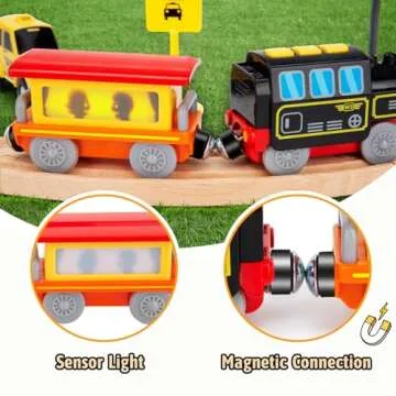 Battery Operated Locomotive Train Set for Wooden Train Tracks, Electric Train Toys for Toddlers Magnetic Connection, Powerful Engine Bullet Train Set Compatible with Thomas, Brio, Melissa and Doug 3Y+