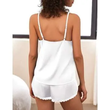 Ekouaer Pajama Sets For Women 2 Piece Silk Lingerie Sleepwear Satin Cami Pj Shorts Set Soft Nightwear White S