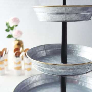 Efavormart 20" Elegant 3 Tier Rustic Galvanized Serving Tray