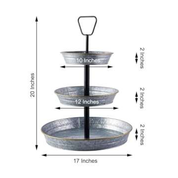 3 Tier Rustic Galvanized Serving Tray for Weddings & Parties