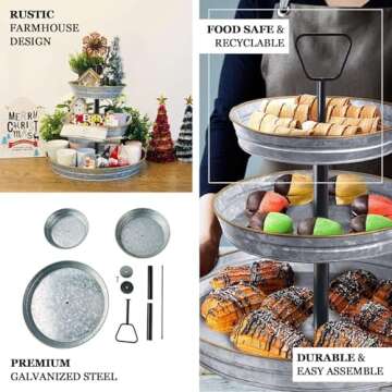 3 Tier Rustic Galvanized Serving Tray for Weddings & Parties