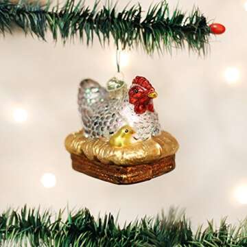 Old World Christmas Farm Animals Glass Blown Ornaments, Hen on Nest