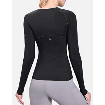 BALEAF Women's Long Sleeve Workout Shirts Fitted Yoga Tops Running Athletic Underscrub with Thumb Holes Black L