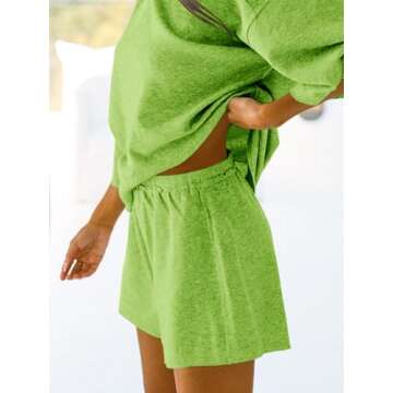 Tankaneo Womens Pajama Sets 3/4 Sleeve Oversized Tops and Elastic Waist Shorts Lounge Sets Loungewear