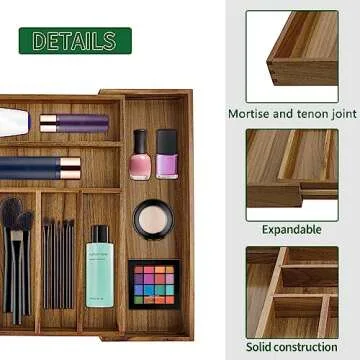 Utoplike Acacia Silverware Drawer Organizer for Cutlery, Adjustable Kitchen Utensil Drawers Organizers, Expandable Wooden Flatware Caddy, Dividers for Knives, Forks, Spoons, 6-8 Slots