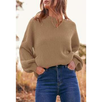 PRETTYGARDEN Long Sleeve Oversized Sweaters for Women Fall 2023 Crew Neck Solid Color Casual Knit Pullover Sweater Tops (Khaki,Small)